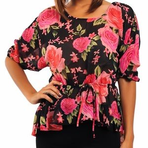Black Floral Print Top